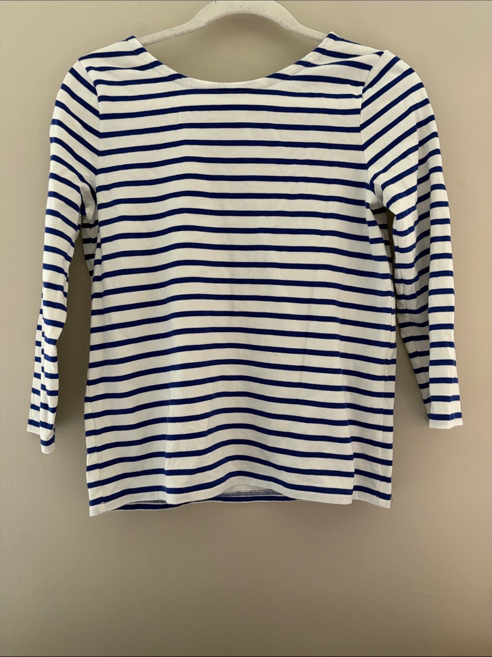 J. Crew Blue and White Striped Mariner Top with Tie Back XS
